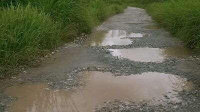 Jalan Hutabaru Batunadua–Lumban Sinaga Pangaribuan Rusak Parah, Kubangan Air Ancam Keselamatan Warga