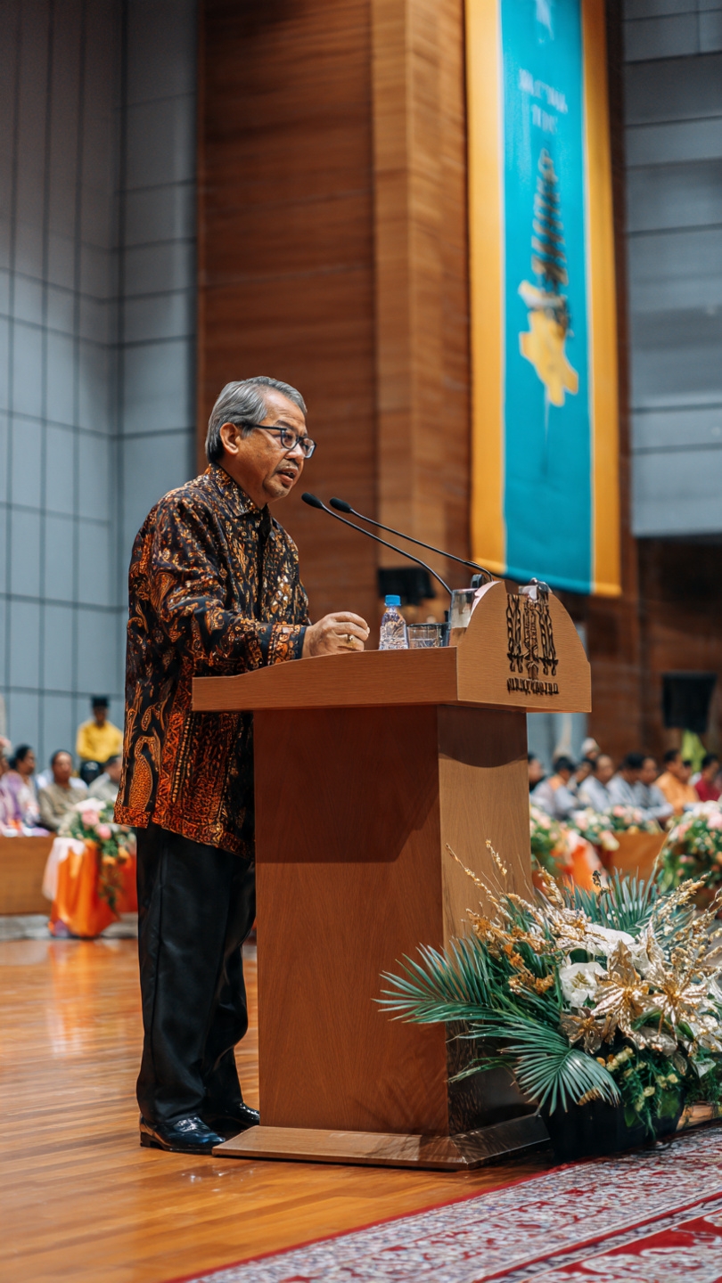 Bobby Nasution berpidato saat Perayaan Paskah Raya HKBP, 27 April 2025 di Gedung Serbaguna Pemprovsu, Jalan Willem Iskandar. Momen ini jadi titik awal ia menyampaikan komitmen mengangkat warga HKBP sebagai Sekda Provsu di hadapan 12.000 jemaat.