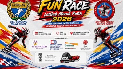 Poster "FUN RACE LatGab Merah Putih 2026" DSILS & BMRS. Kegiatan digelar Minggu, 30 Agustus 2026 pukul 07.00 WIB di Lintasan Sepaturoda Dispora Pancing.