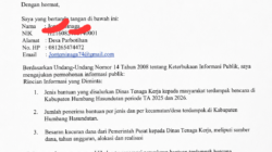 Dinas Kopenaker Humbahas Bungkam, Surat Permohonan Informasi KIP Belum Dijawab
