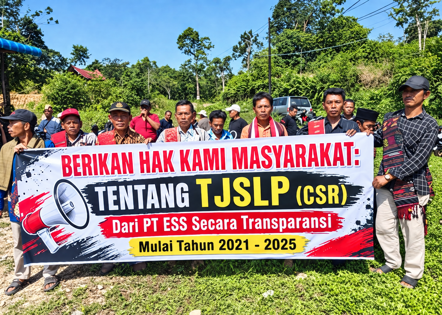 Ratusan warga Desa Purba Bersatu dan Purba Baringin menggelar aksi demo di depan kantor PLTA PT. ESS Sipulak, Sabtu (05/09/2026), menuntut transparansi dana CSR.