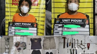 Satreskrim Polres Binjai mengamankan dua terduga pelaku Curat toko MKB di Jalan Sultan Hasanuddin dengan kerugian Rp157,6 juta, Kamis (1/10/2026) malam.